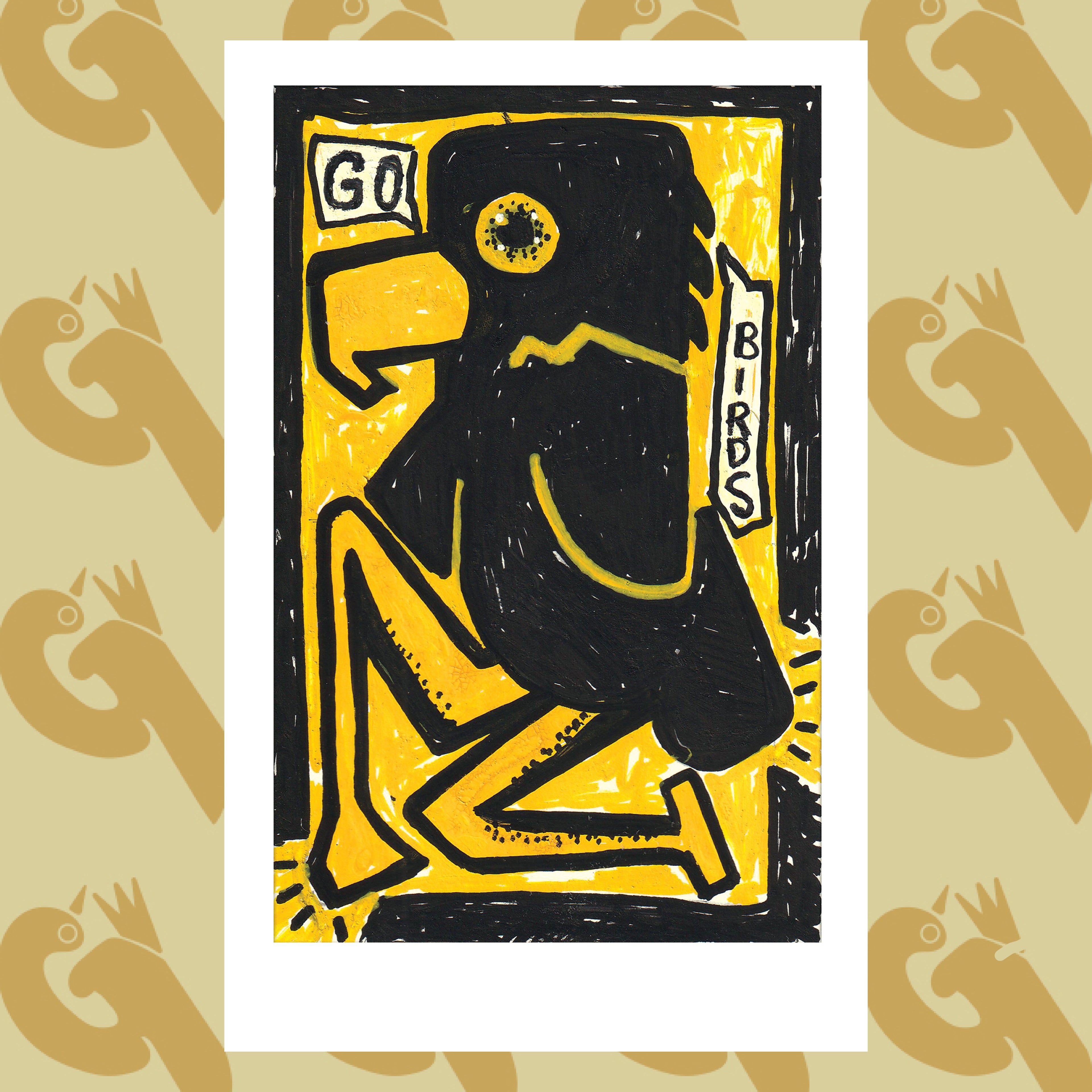Black & Yellow Go Birds Art Print