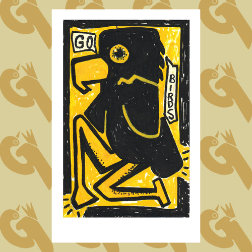 Black & Yellow Go Birds Art Print